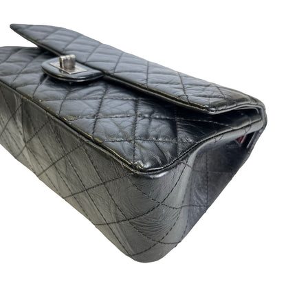 Used CHANEL Quilted Aged Calfskin 2.55 Medium Chain Shoulder Bag Black PHW