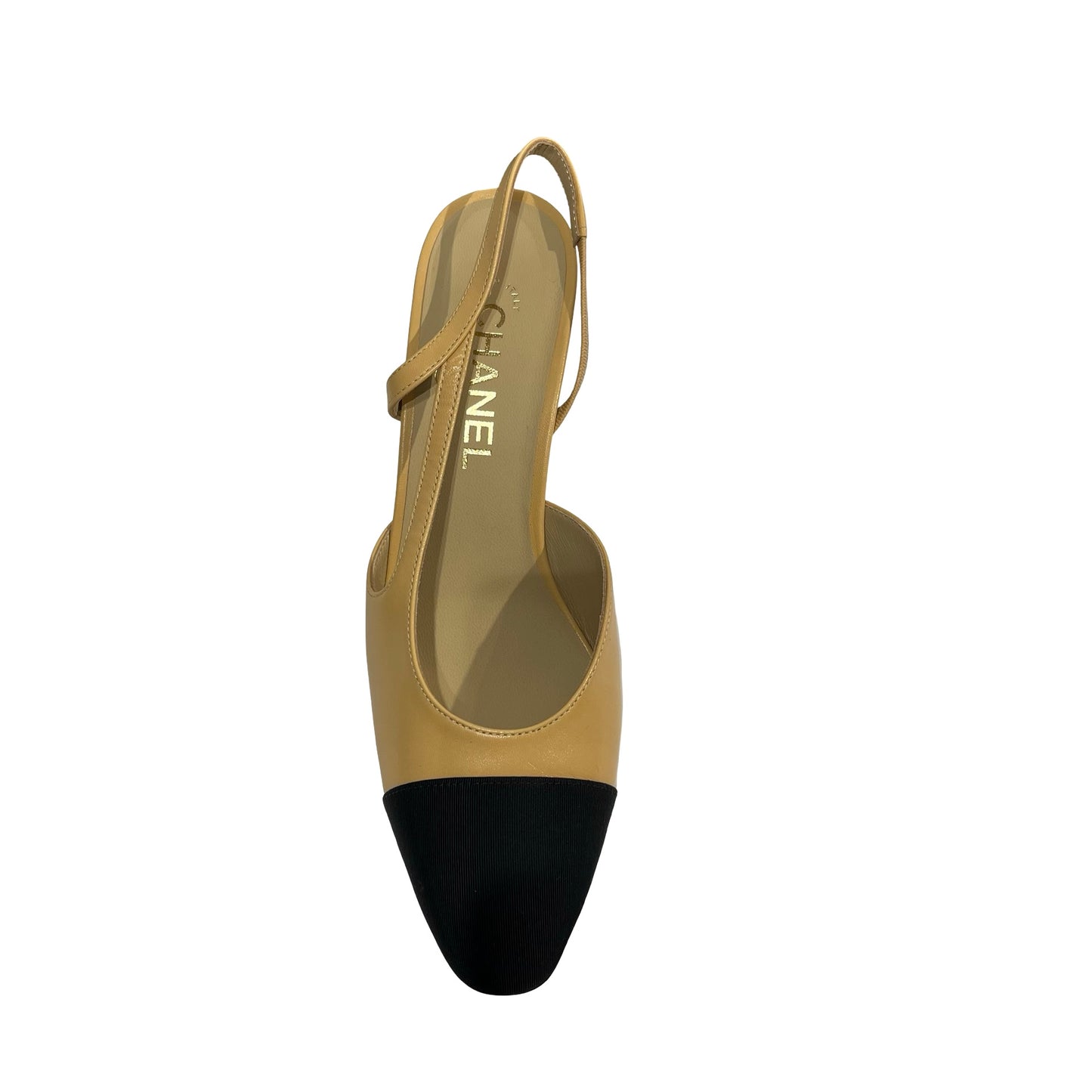 Used CHANEL Goatskin Slingbacks Heels Beige Black