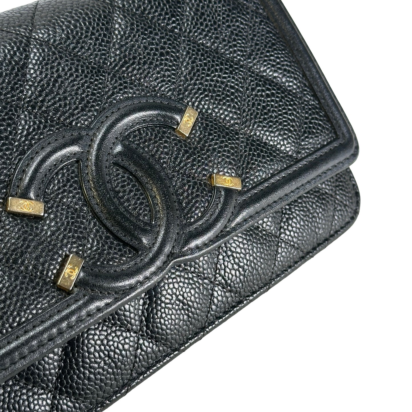 Used CHANEL Quilted Caviar Wallet On Chain Wallet on chain Black Gold