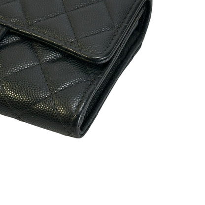 Used CHANEL Quilted Caviar Classic Flap Wallet Wallet Black
