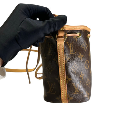 Used LOUIS VUITTON Monogram Canvas Nano Noe Bucket Bag Brown Beige Gold