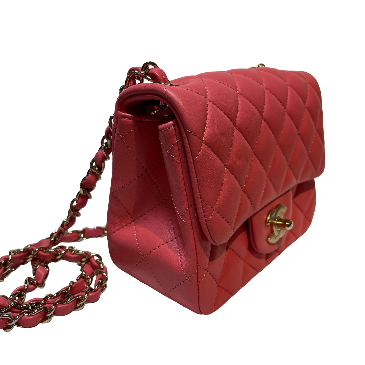 Used CHANEL Lambskin Leather Classic Flap Mini Shoulder Bag Pink GHW