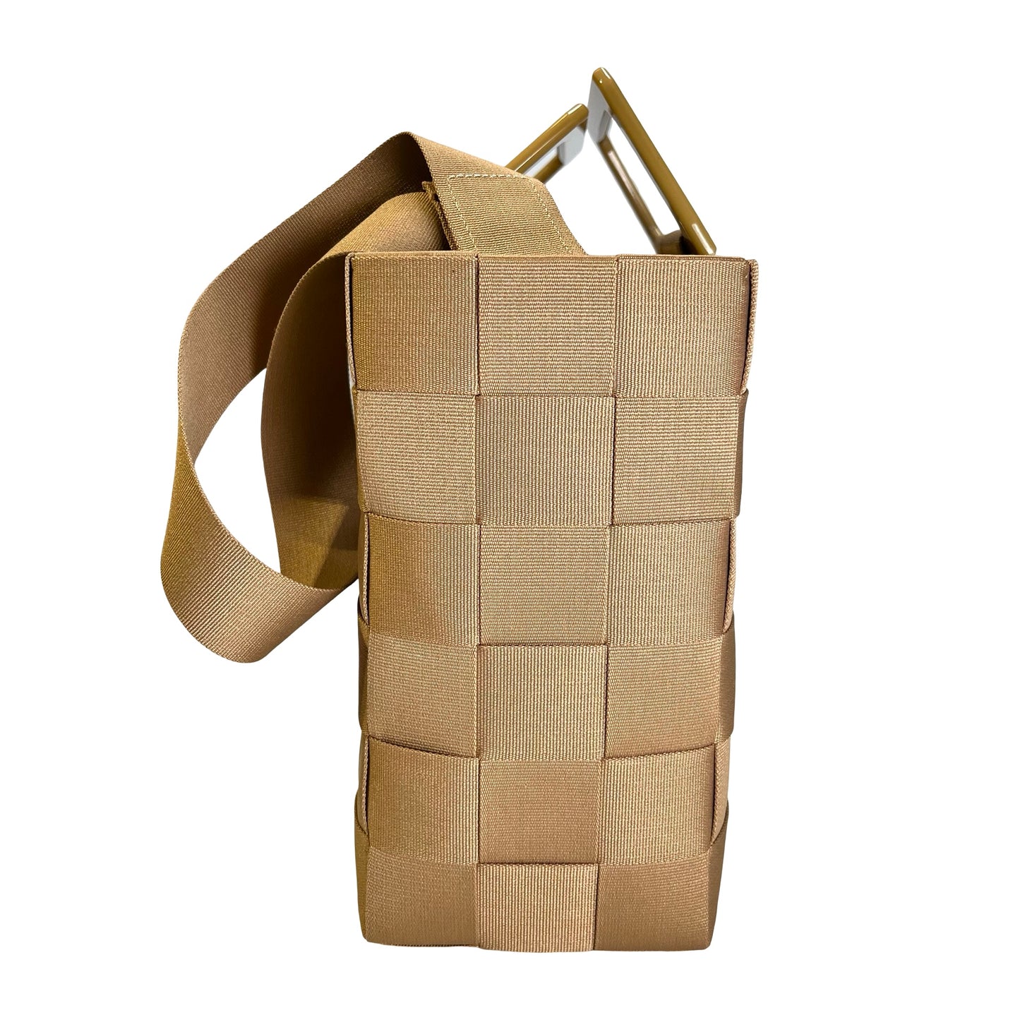 Used SALVATORE FERRAGAMO Woven Checkerboard Woven Grosgrain Ribbon Bag Handbag Gold Beige PHW