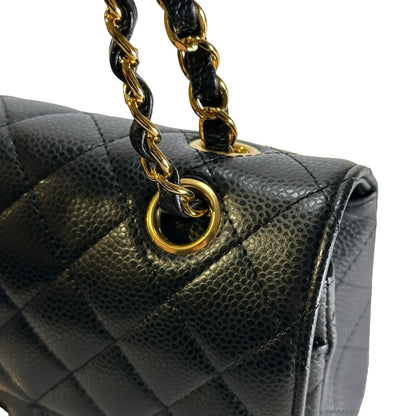 Used CHANEL Caviar Quilted Classic Double Flap Chain Shoulder Bag Black Gold
