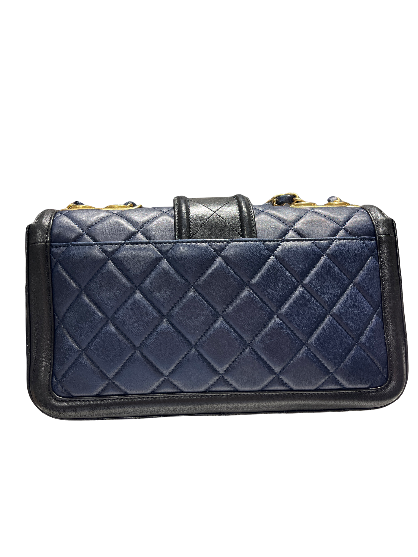 Used CHANEL Quilted Lambskin Quilted Boy Bag Chain Shoulder Bag Navy Blue Black