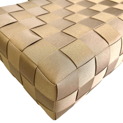 Used SALVATORE FERRAGAMO Woven Checkerboard Woven Grosgrain Ribbon Bag Handbag Gold Beige PHW
