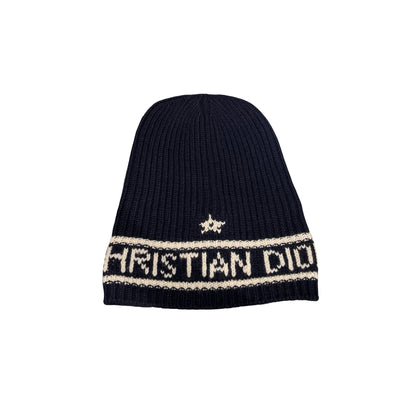 Used CHRISTIAN DIOR Dior Oblique Dior Oblique Beanie Hat Navy Blue White