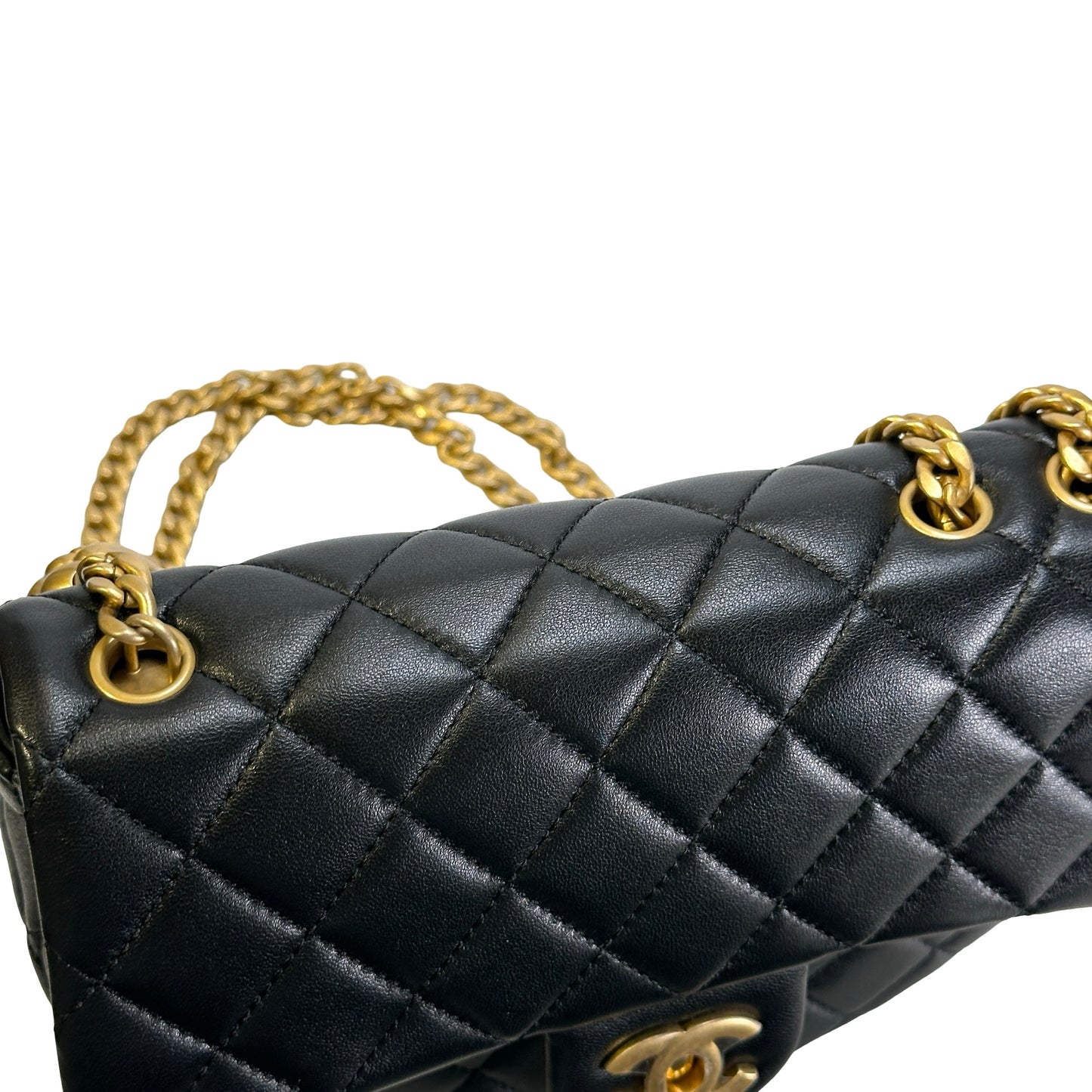 Used CHANEL Quilted Lambskin Quilted Crossbody Crossbody Bag Black Gold