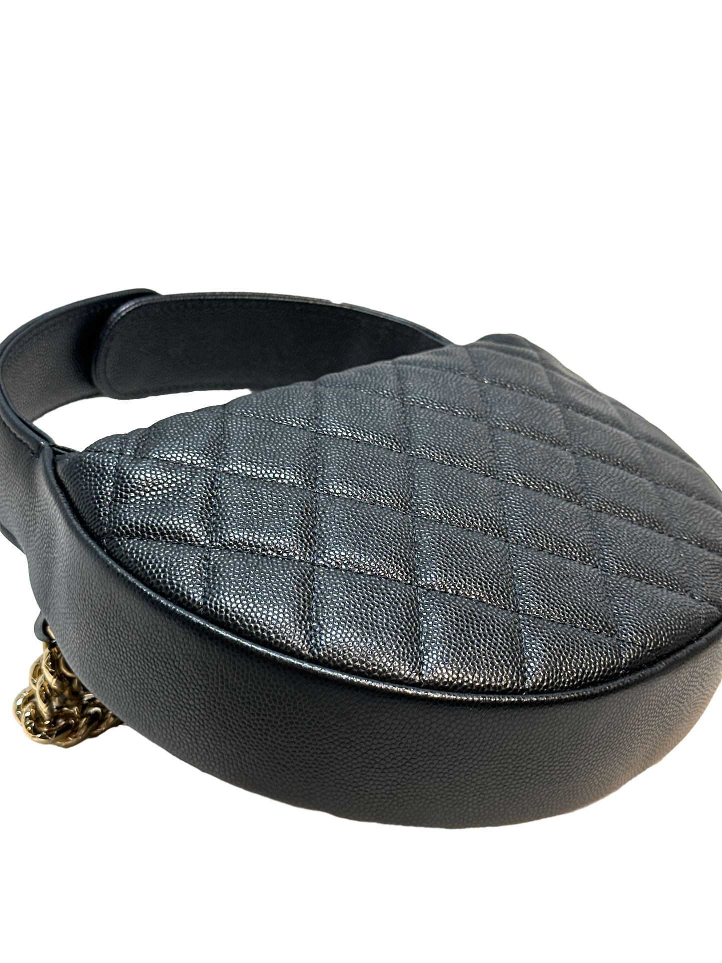 Used CHANEL Caviar Leather RIBBON HOBO POUCH Handbag Black GHW