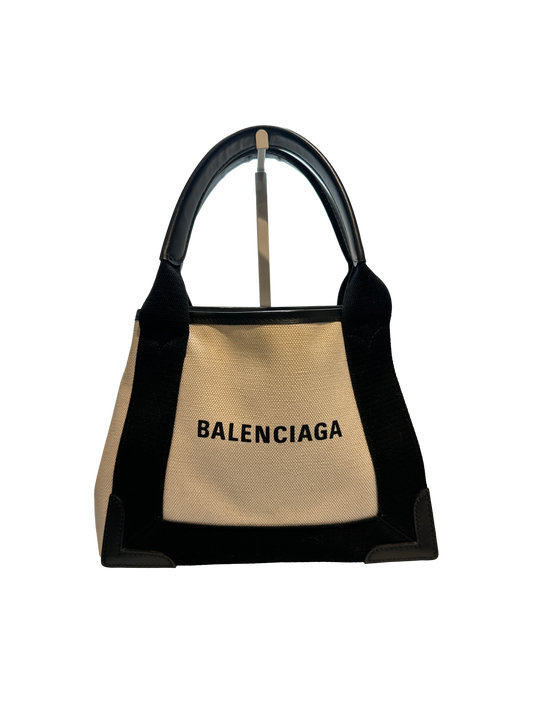 Used Balenciaga Canvas CABAS BAG Tote Bag Black White
