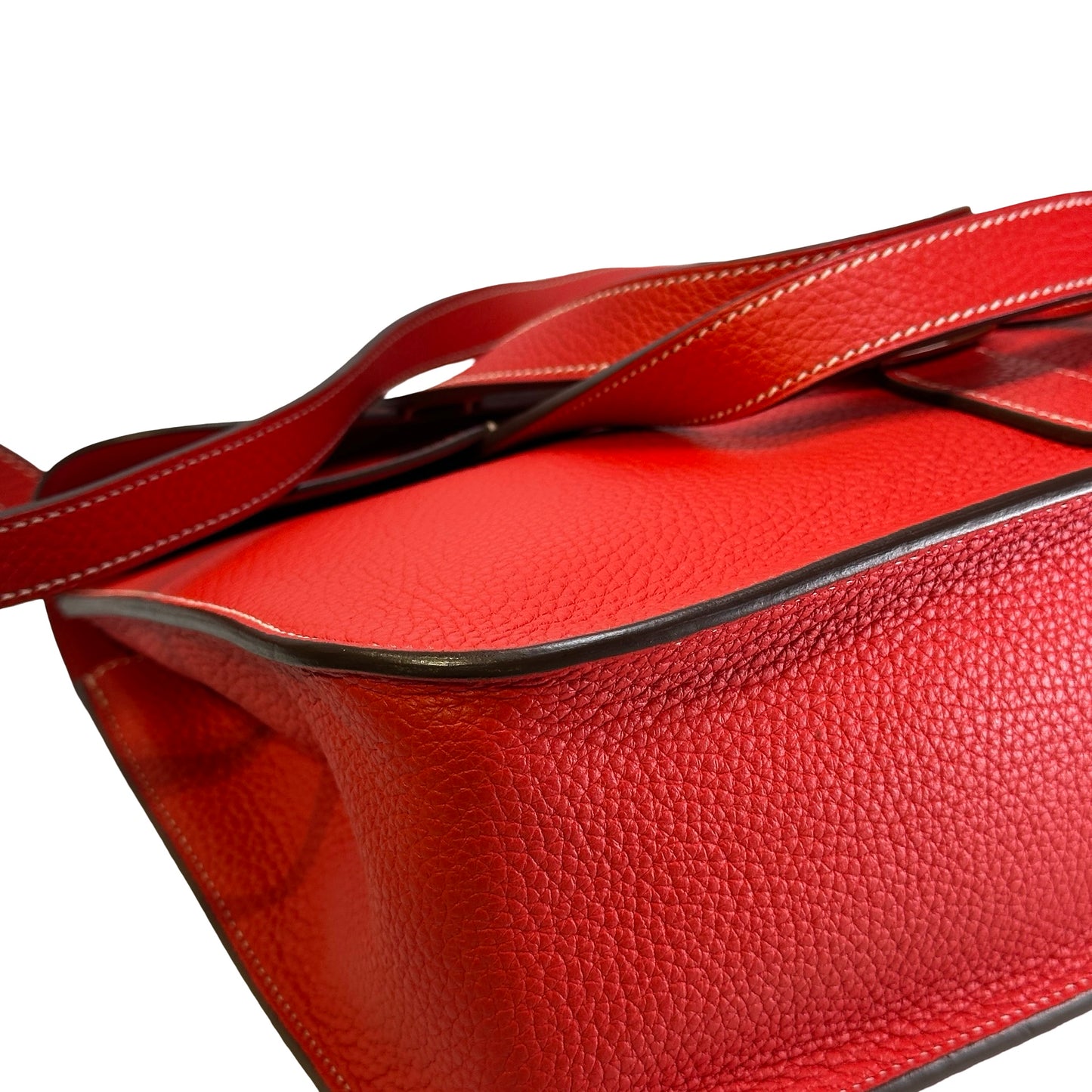 Used HERMES Clemence Halzan Shoulder Bag Red