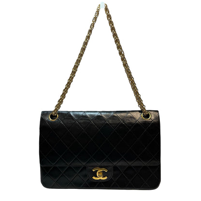 Used CHANEL Lambskin Leather Vintage Chain Bag Chain Shoulder Bag Black GHW