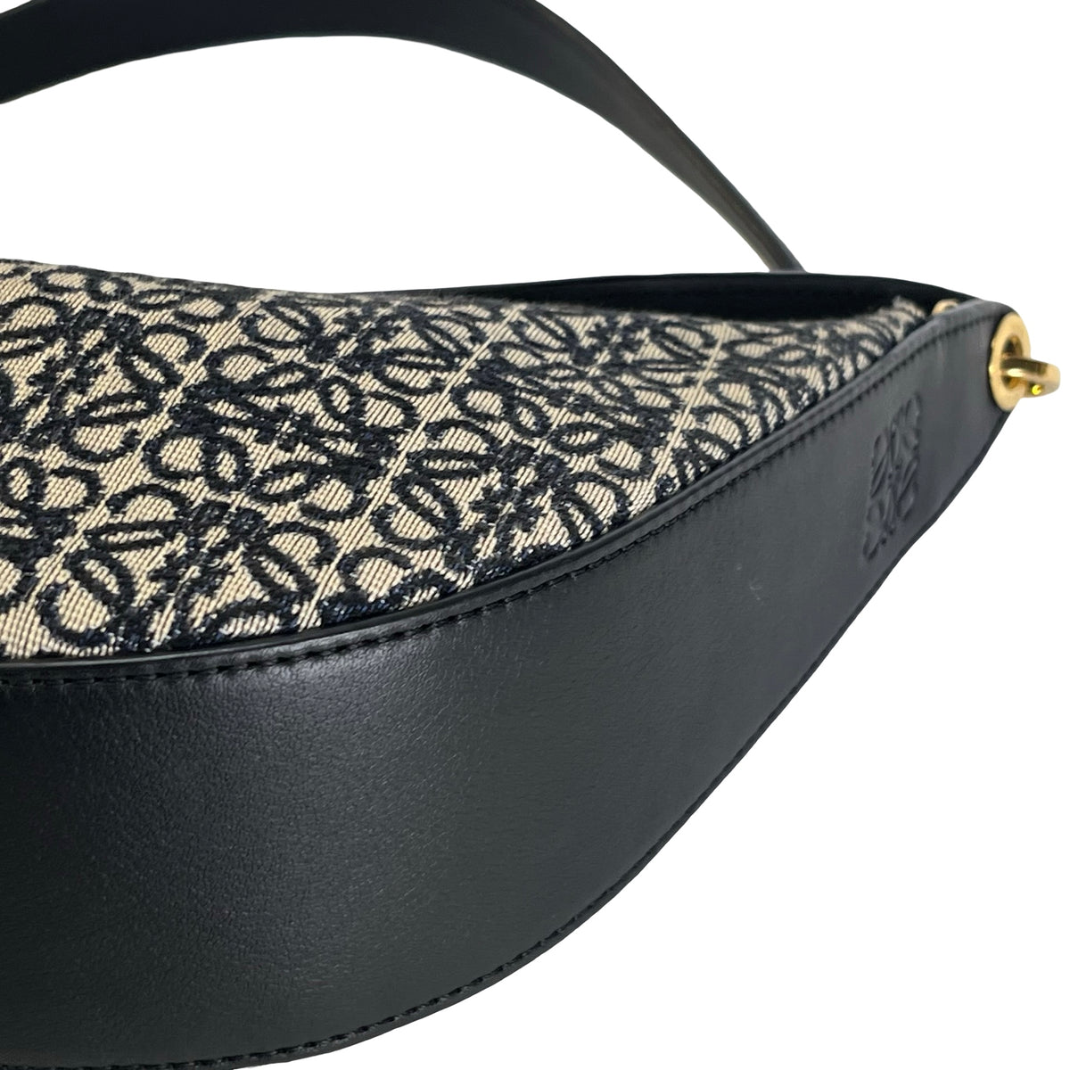 Used LOEWE Anagram Jacquard Luna Hobo Bag Navy Blue Black Beige