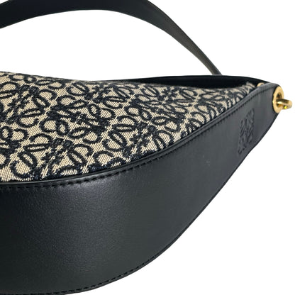 Used LOEWE Anagram Jacquard Luna Hobo Bag Navy Blue Black Beige