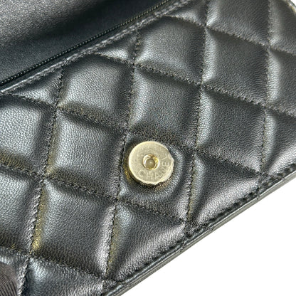 Used CHANEL Quilted Lambskin Phone Holder with Top Handle and Chain Crossbody Bag Black GHW