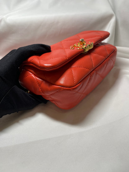 Used Chanel Lambskin Leather 19 Belt Shoulder Bag GHW Red
