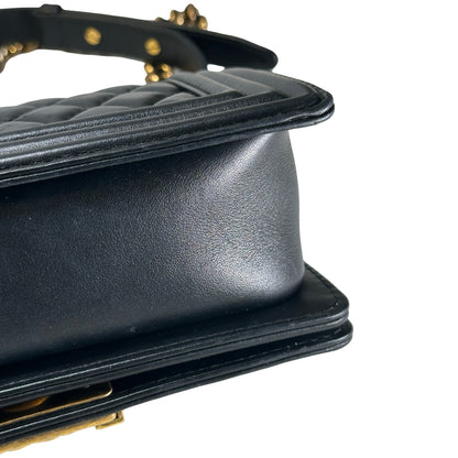 Used CHANEL Lambskin Boy 20 Shoulder Bag Black GHW