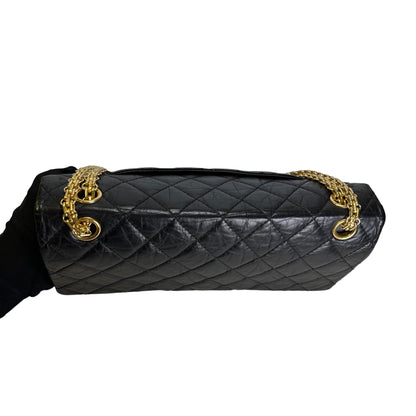 Used CHANEL Quilted Aged Calfskin 2.55 Medium Chain Shoulder Bag Black Gold