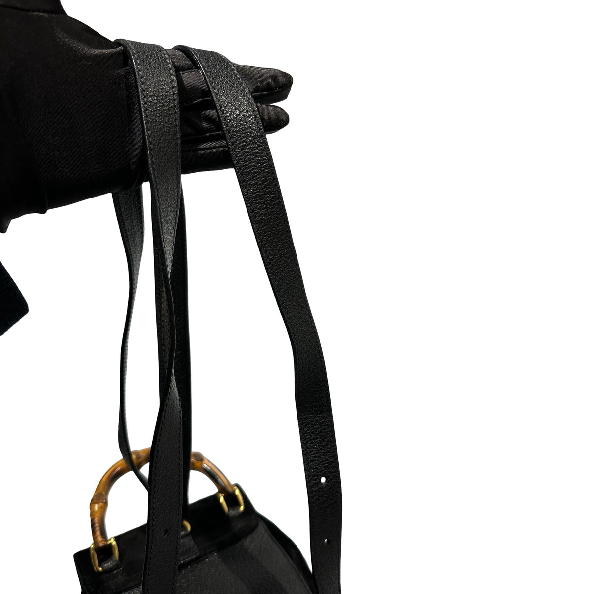 Used GUCCI Suede Leather Bamboo Bamboo Suede Backpack Backpack Black