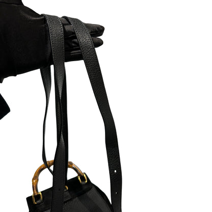 Used GUCCI Suede Leather Bamboo Bamboo Suede Backpack Backpack Black