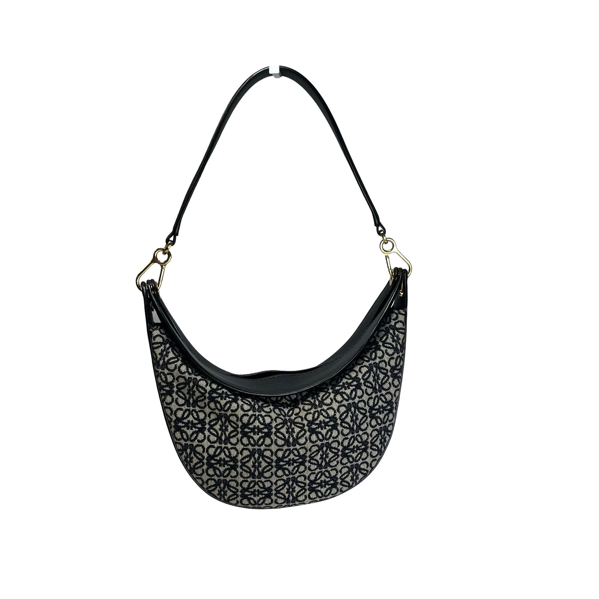 Used LOEWE Anagram Jacquard Luna Hobo Bag Navy Blue Black Beige