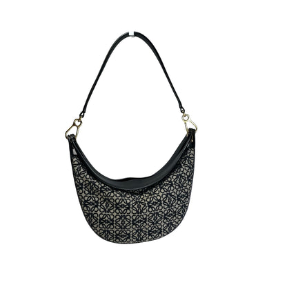 Used LOEWE Anagram Jacquard Luna Hobo Bag Navy Blue Black Beige