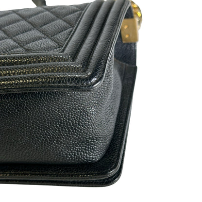 Used CHANEL Caviar Quilted Boy Chain Shoulder Bag Black