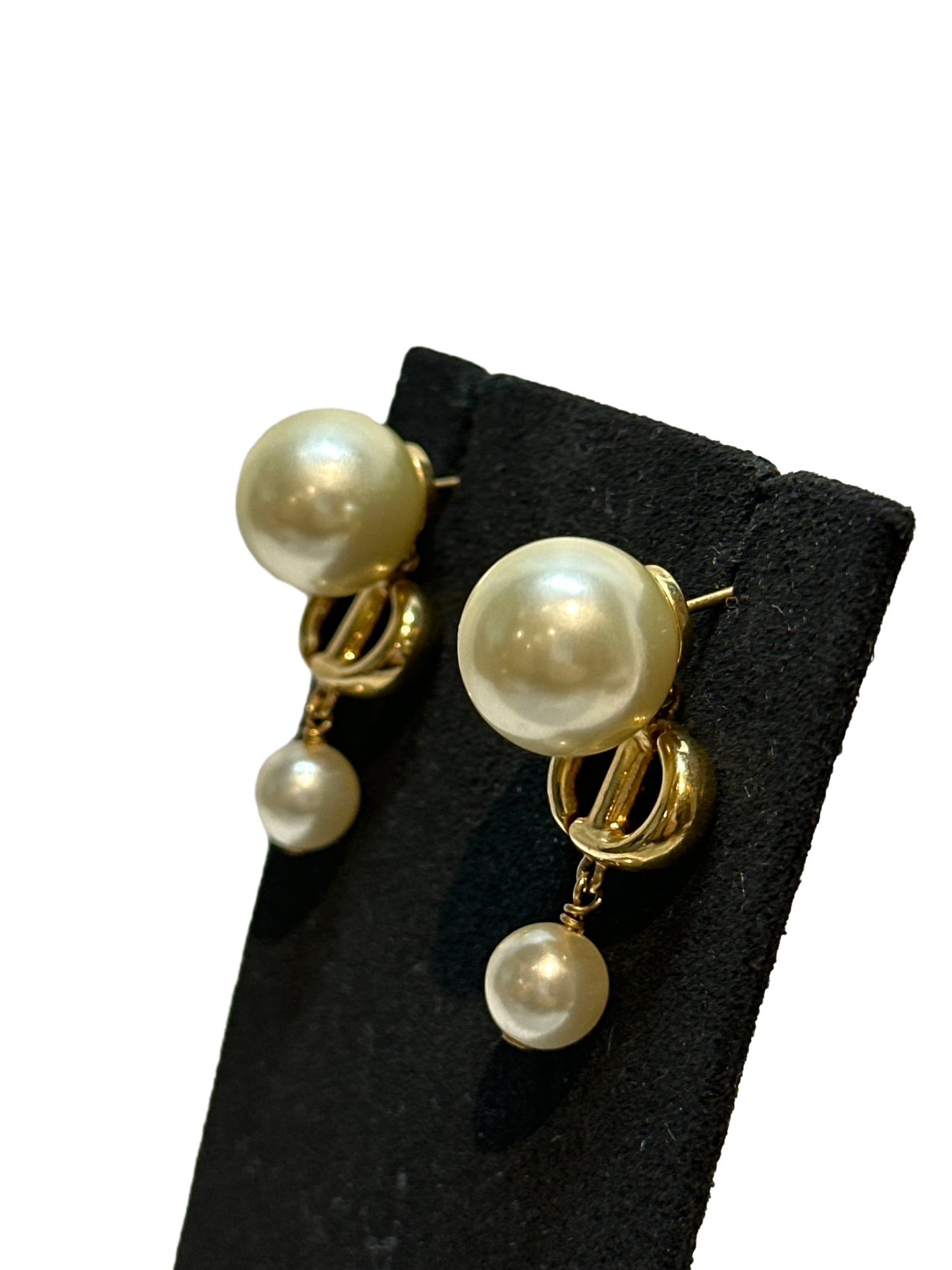 Used Dior Earrings Gold White