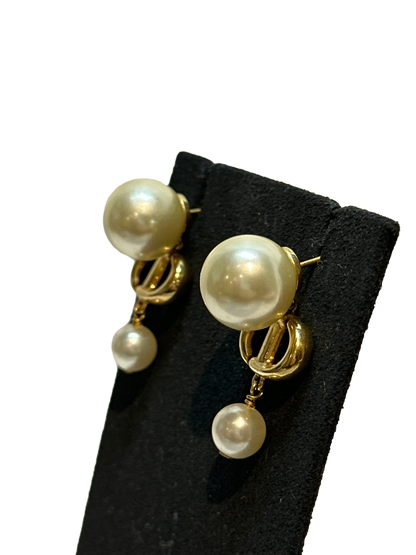 Used Dior Earrings Gold White