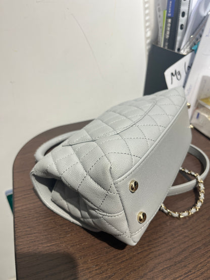 Used CHANEL Calfskin Leather Coco Handle small Cross Body Bag Gray GHW