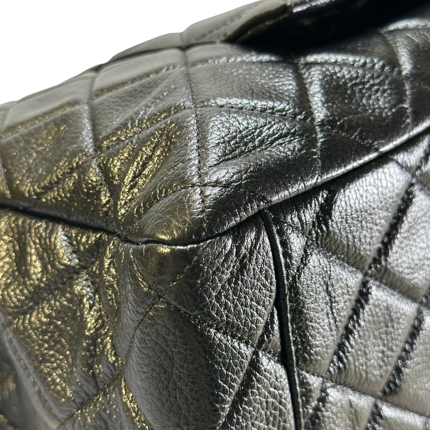 Used CHANEL Quilted Caviar Classic Flap Shoulder Bag Black Gold