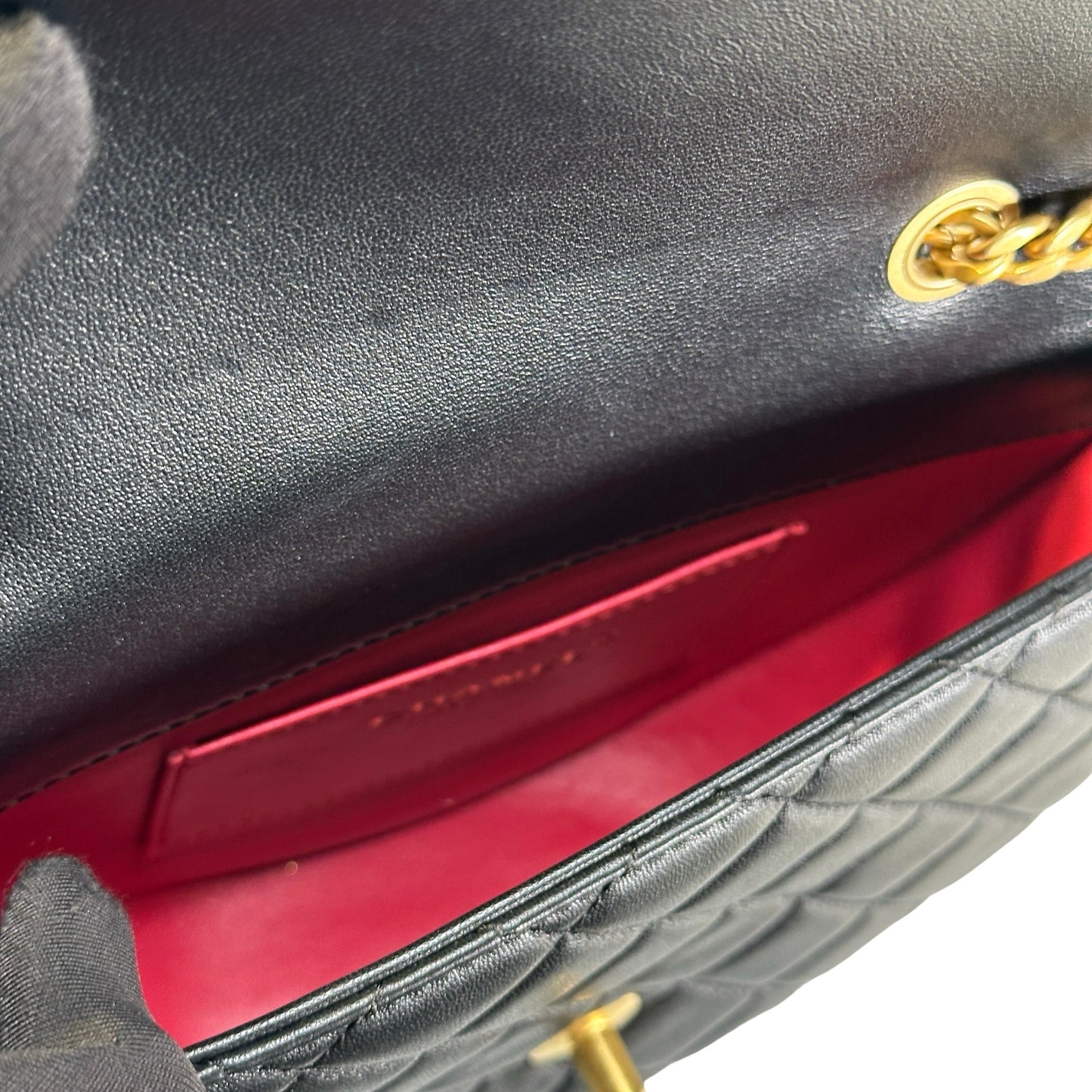 Used CHANEL Quilted Lambskin Quilted Crossbody Crossbody Bag Black Gold