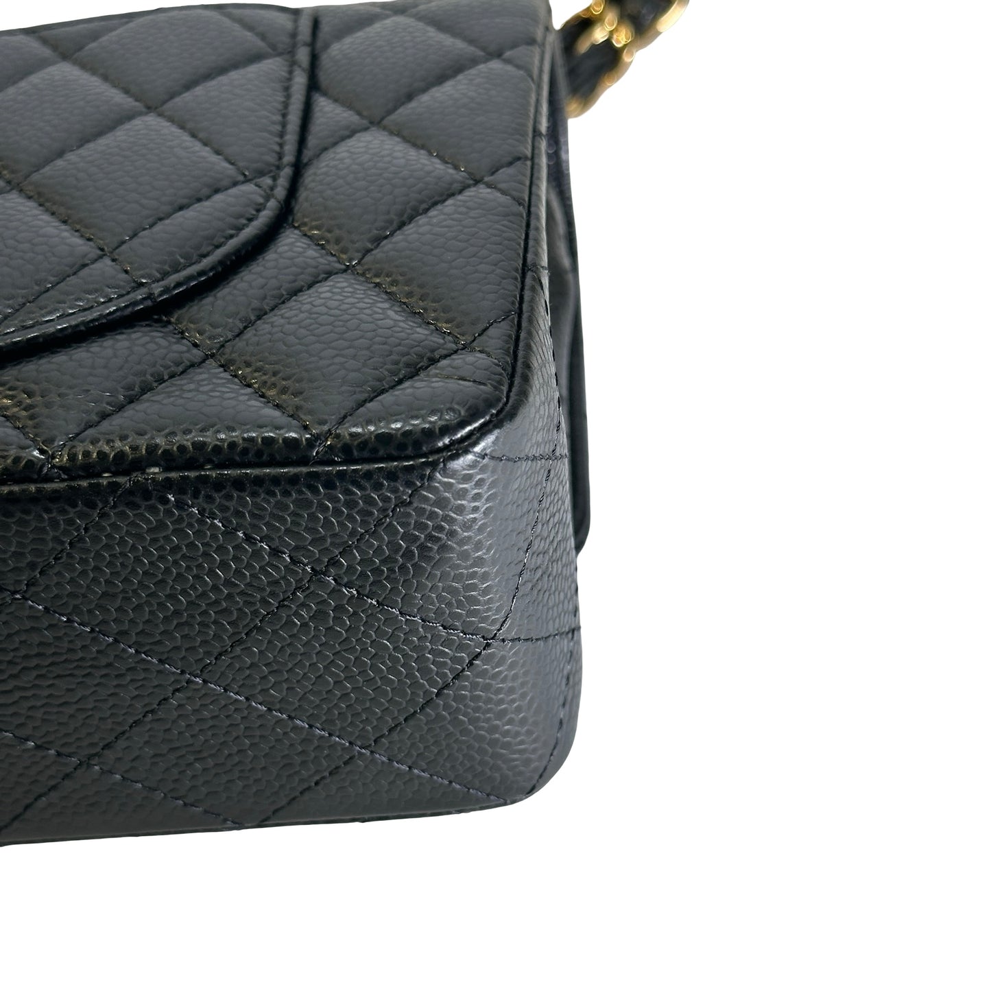 Used CHANEL Caviar Quilted Classic Double Flap Chain Shoulder Bag Black Gold