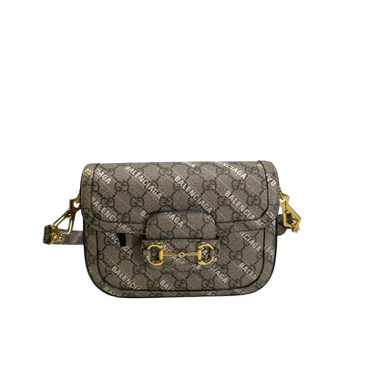 Used BALENCIAGA X GUCCI BB Monogram Hacker Project Horsebit 1955 Small Bag Shoulder Bag Beige Ebony Gold