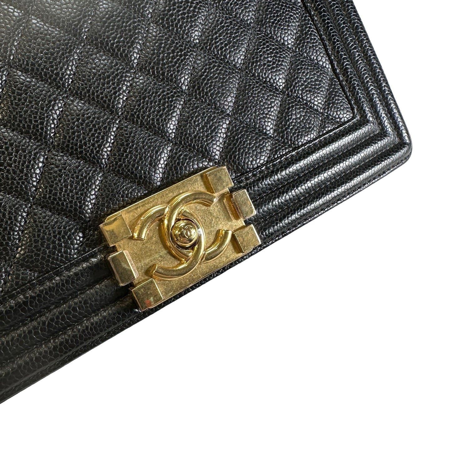 Used CHANEL Caviar Quilted Boy Chain Shoulder Bag Black