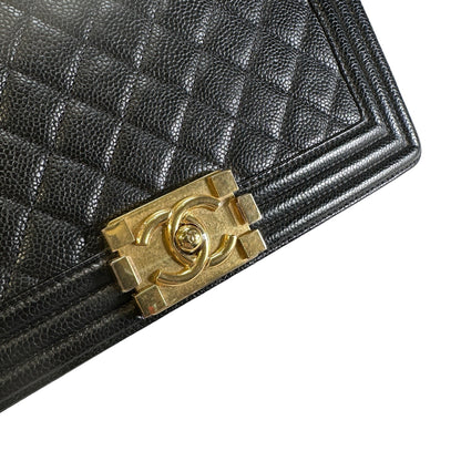 Used CHANEL Caviar Quilted Boy Chain Shoulder Bag Black