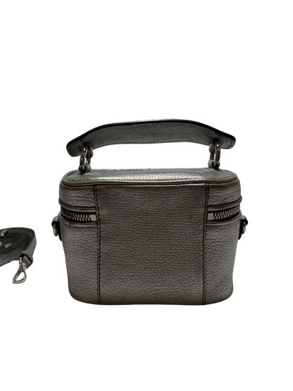 Used Miu Miu Calfskin Leather Vanity Bag Crossbody Bag Silver PHW