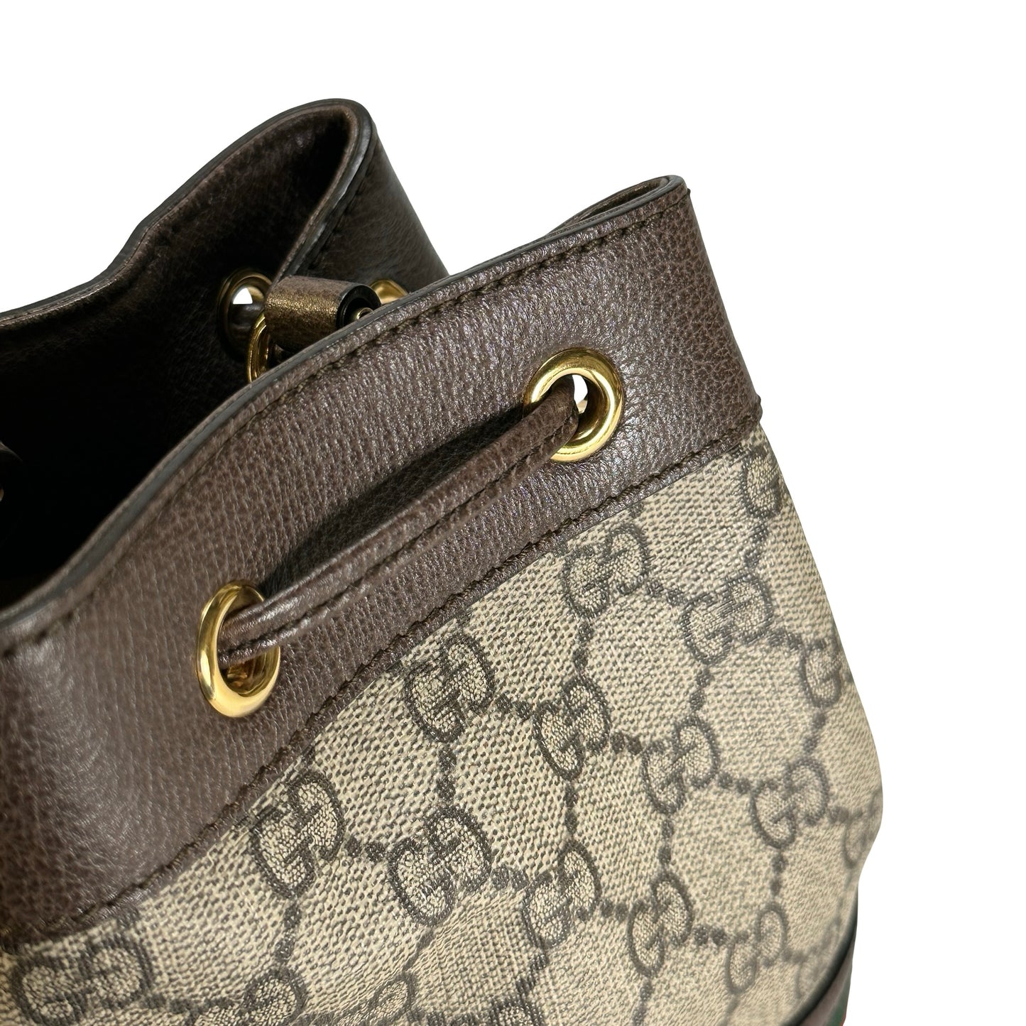 Used GUCCI GG Supreme Canvas Ophidia Bucket Bag Beige Ebony Brown， GHW