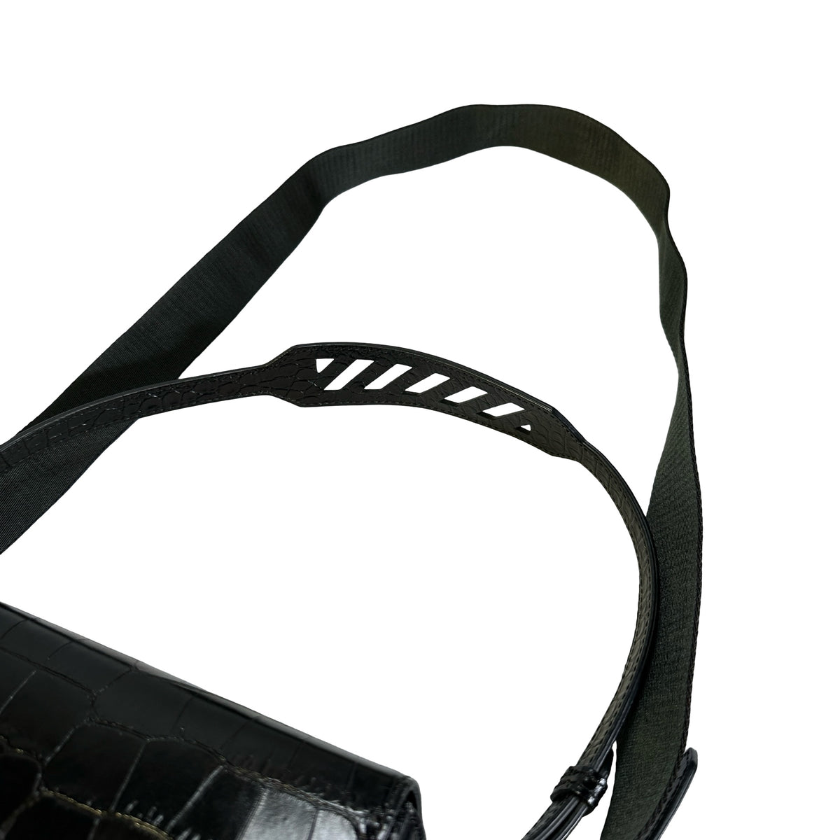 Used OFF-WHITE Crocodile Embossed Binder Clip Crossbody Bag Black PHW