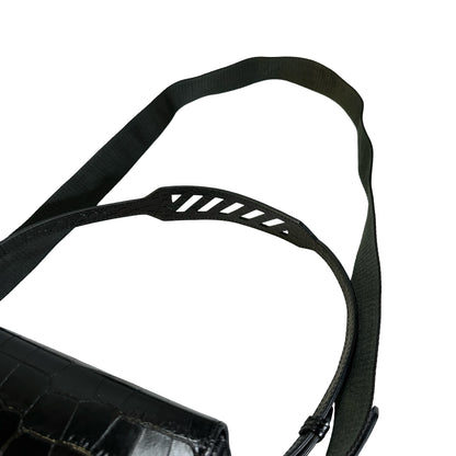Used OFF-WHITE Crocodile Embossed Binder Clip Crossbody Bag Black PHW