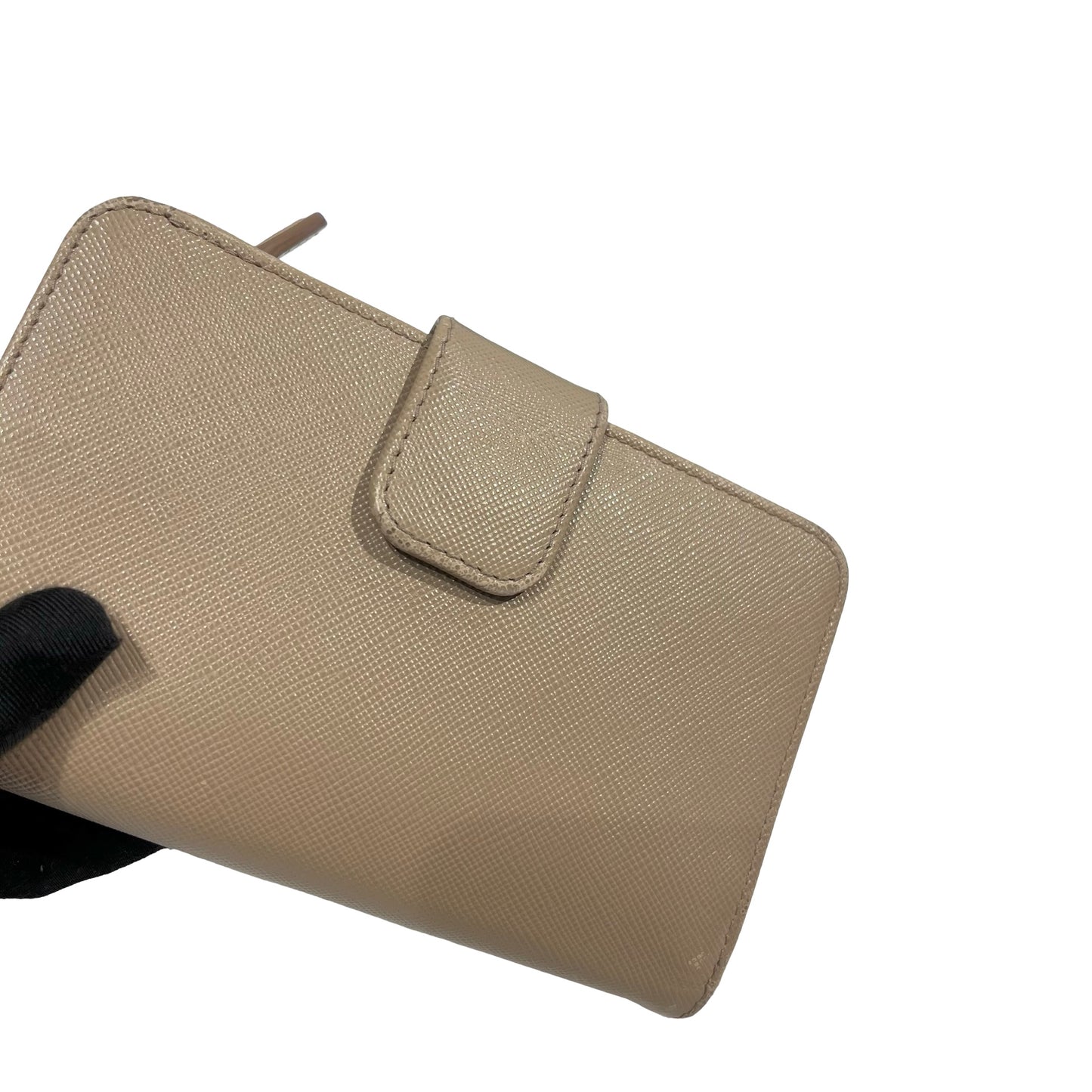 Used PRADA Saffiano Saffiano Leather Medium Bifold Wallet Wallet Beige GHW