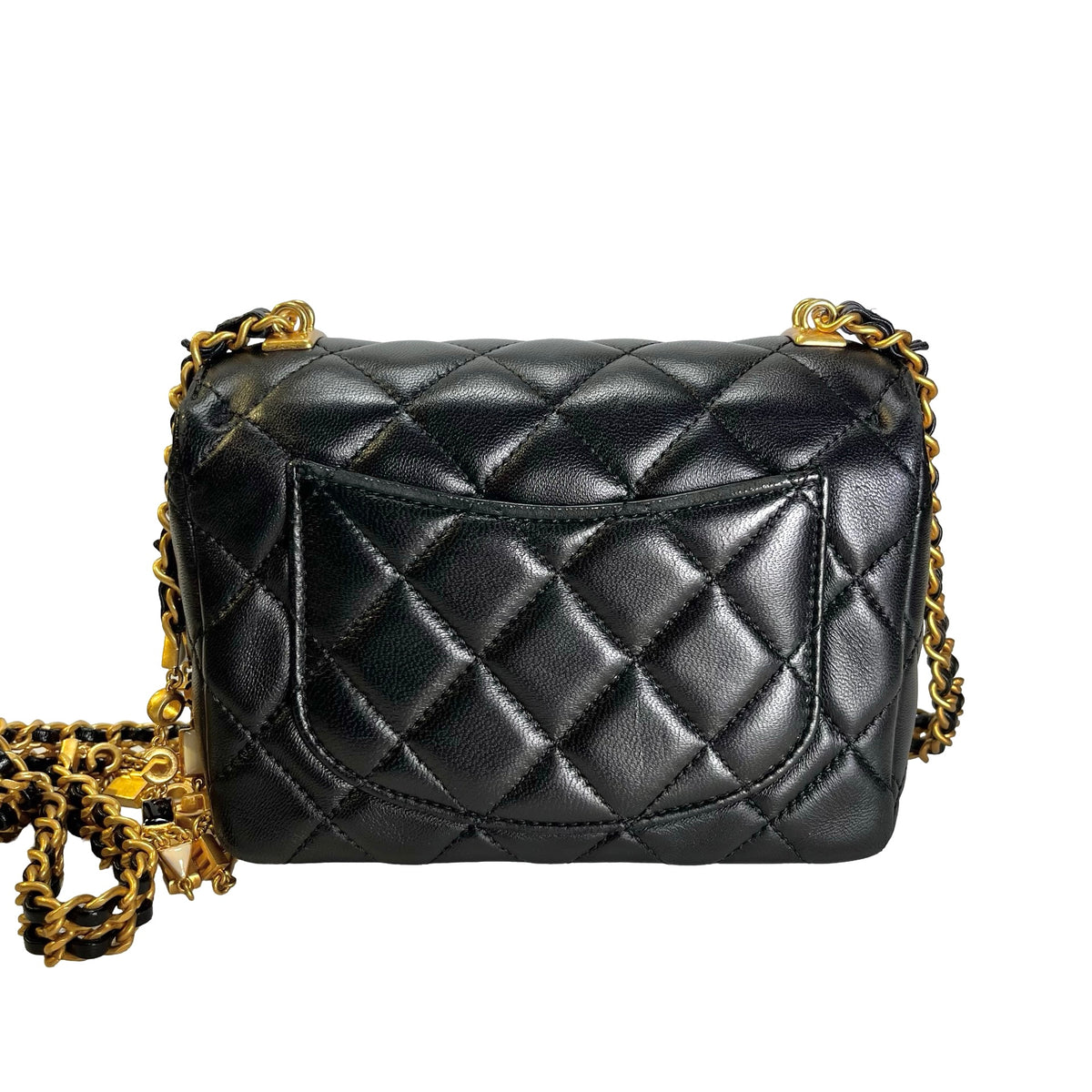 CHANEL Quilted Lambskin Mini Rectangular Flap Chain Shoulder Bag Black Gold