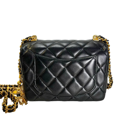 CHANEL Quilted Lambskin Mini Rectangular Flap Chain Shoulder Bag Black Gold