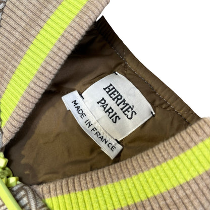 HERMES Basketweave Knit Knit Vest Clothes Beige Brown Fluorescent Green