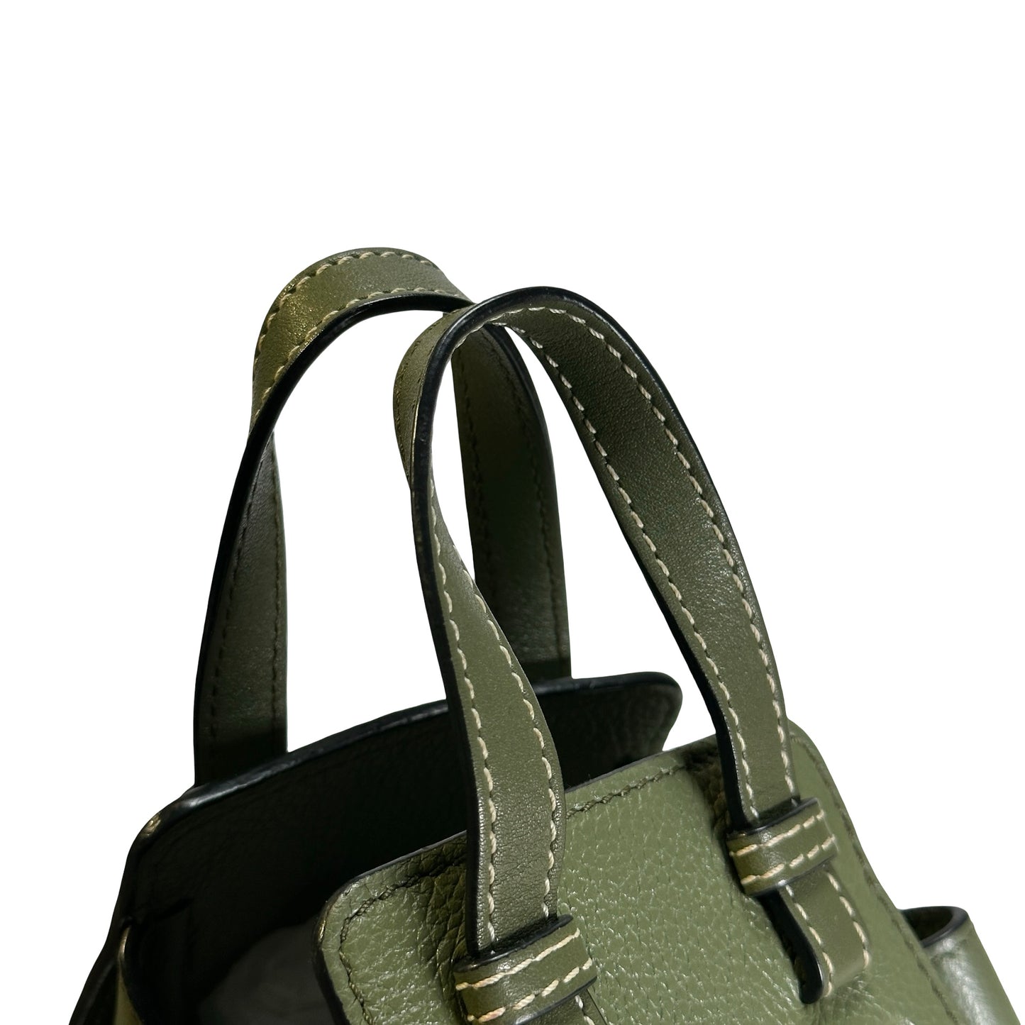 Used LOEWE Pebbled Calfskin Balloon Bag Bucket Bag Green Phw
