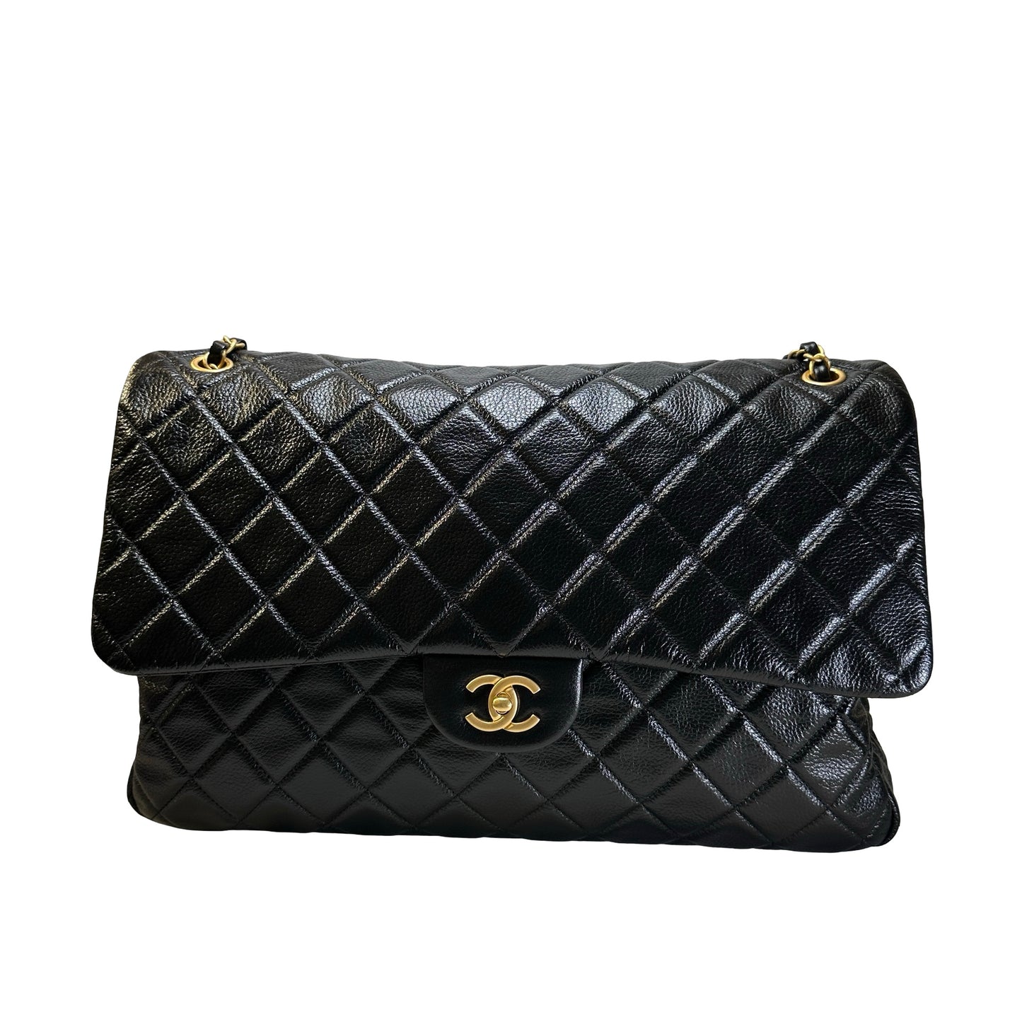Used CHANEL Quilted Caviar Classic Flap Shoulder Bag Black Gold