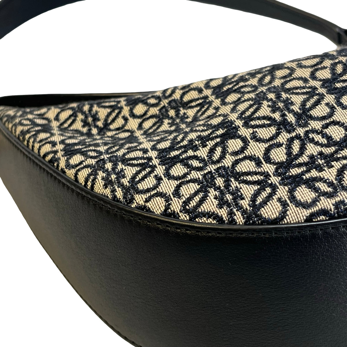 Used LOEWE Anagram Jacquard Luna Hobo Bag Navy Blue Black Beige