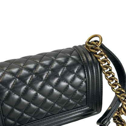 Used CHANEL Lambskin Boy 20 Shoulder Bag Black GHW