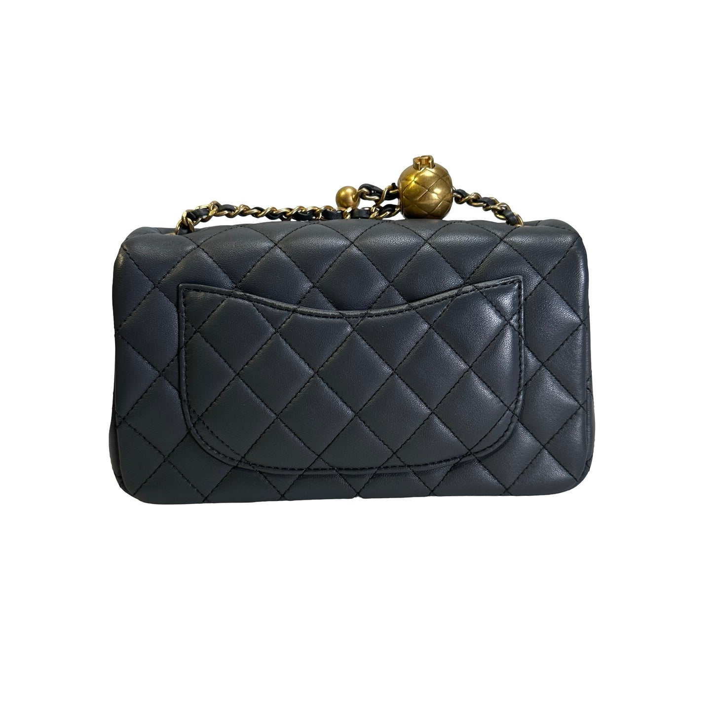 Used CHANEL Quilted Lambskin Mini Flap Bag With Gold Ball Mini Bag Grey GHW