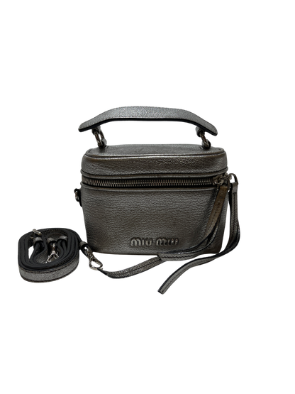 Used Miu Miu Calfskin Leather Vanity Bag Crossbody Bag Silver PHW